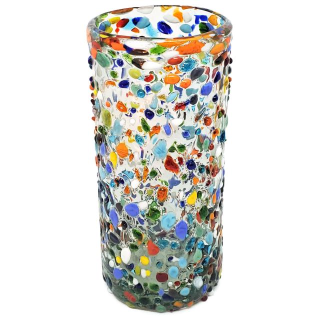 Vasos de Vidrio Soplado al Mayoreo / vasos Jumbo 20oz Confeti granizado / Deje entrar a la primavera en su casa con ste colorido juego de vasos. El decorado con vidrio multicolor los hace resaltar en cualquier lugar.